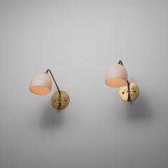 Pair of Large 1950s Italian Brass and Opaline Glass Wall Sconces - 4415768