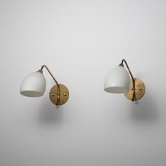 Pair of Large 1950s Italian Brass and Opaline Glass Wall Sconces - 4415769