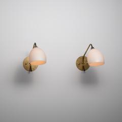 Pair of Large 1950s Italian Brass and Opaline Glass Wall Sconces - 4415774