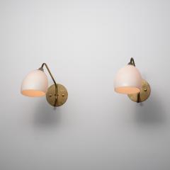 Pair of Large 1950s Italian Brass and Opaline Glass Wall Sconces - 4415775