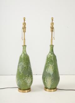 Pair of Large 1960s Ceramic Lamps with a Textured Avocado Green Glaze Finish  - 4373855