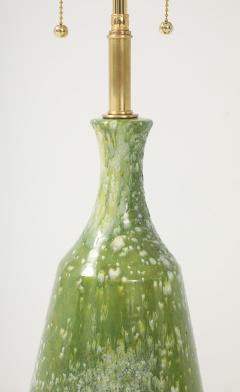 Pair of Large 1960s Ceramic Lamps with a Textured Avocado Green Glaze Finish  - 4373857