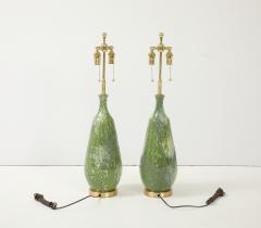 Pair of Large 1960s Ceramic Lamps with a Textured Avocado Green Glaze Finish  - 4373861