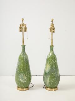 Pair of Large 1960s Ceramic Lamps with a Textured Avocado Green Glaze Finish  - 4373862