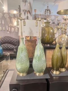 Pair of Large 1960s Ceramic lamps with a mottled Avocado Glaze - 4291195
