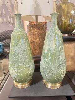 Pair of Large 1960s Ceramic lamps with a mottled Avocado Glaze - 4291196