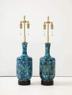 Pair of Large 1970s Italian Ceramic Lamps with an Incised Deign Pattern  - 3867790