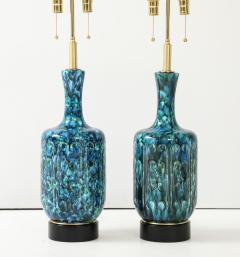 Pair of Large 1970s Italian Ceramic Lamps with an Incised Deign Pattern  - 3867792