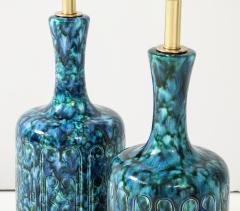 Pair of Large 1970s Italian Ceramic Lamps with an Incised Deign Pattern  - 3867793