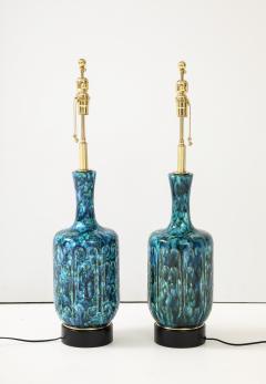 Pair of Large 1970s Italian Ceramic Lamps with an Incised Deign Pattern  - 3867795