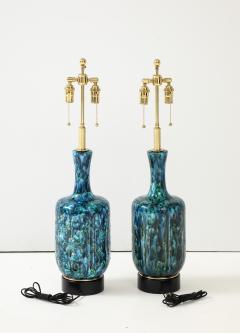 Pair of Large 1970s Italian Ceramic Lamps with an Incised Deign Pattern  - 3867796