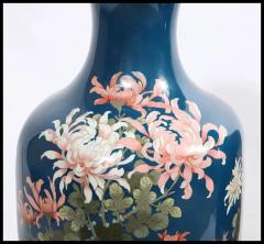 Pair of Large 19th Century Meiji Japanese Cloisonne Blue Ground Enamel Vases - 3901348