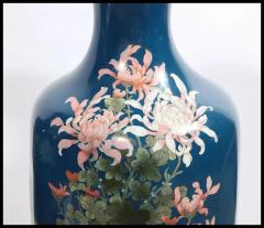 Pair of Large 19th Century Meiji Japanese Cloisonne Blue Ground Enamel Vases - 3901361