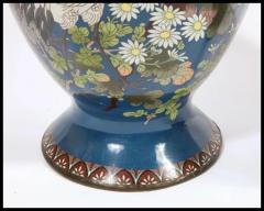 Pair of Large 19th Century Meiji Japanese Cloisonne Blue Ground Enamel Vases - 3901397