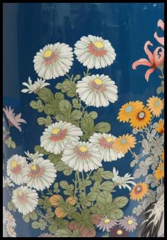 Pair of Large 19th Century Meiji Japanese Cloisonne Blue Ground Enamel Vases - 3901402