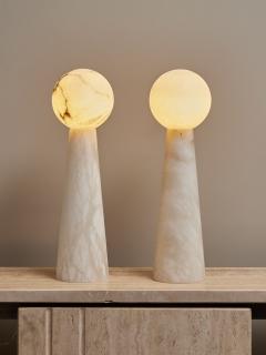 Pair of Large Alabaster Conical Table Lamps with Globes - 3346804