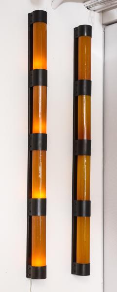 Pair of Large Amber Glass Sconces by Savoy Studios 4 Pairs Available  - 1269897