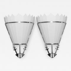 Pair of Large American Art Deco Theater Sconces with White Glass Inserts - 182047