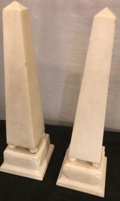 Pair of Large Antique 19th 20th Century Solid Marble Obelisks on Pedestals - 2991465