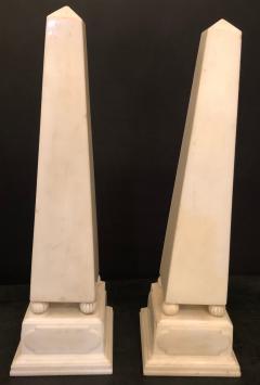 Pair of Large Antique 19th 20th Century Solid Marble Obelisks on Pedestals - 2991466