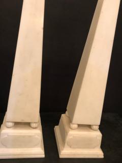 Pair of Large Antique 19th 20th Century Solid Marble Obelisks on Pedestals - 2991469