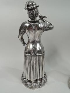 Pair of Large Antique German Silver Renaissance Hunting Figures - 3754046