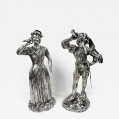 Pair of Large Antique German Silver Renaissance Hunting Figures - 3756408