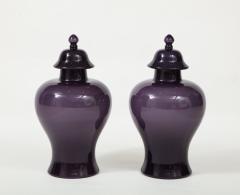 Pair of Large Aubergine Glass Lidded Ginger Jars  - 1964392