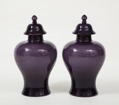 Pair of Large Aubergine Glass Lidded Ginger Jars  - 1964393