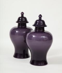 Pair of Large Aubergine Glass Lidded Ginger Jars  - 1964394