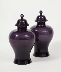 Pair of Large Aubergine Glass Lidded Ginger Jars  - 1964395