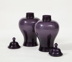 Pair of Large Aubergine Glass Lidded Ginger Jars  - 1964397