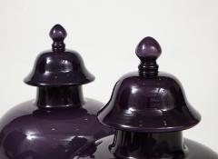 Pair of Large Aubergine Glass Lidded Ginger Jars  - 1964398