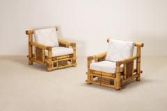 Pair of Large Bamboo Pagode Lounge Armchairs - 4331158