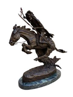 Pair of Large Bronze Table Sculptures with Marble after Frederic Remington - 1749405