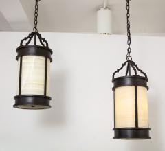 Pair of Large Bronzed Iron and Alabaster Lanterns  - 1321851