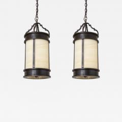 Pair of Large Bronzed Iron and Alabaster Lanterns  - 1324502