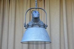Pair of Large Cast Iron Aluminum and Glass Industrial Hanging Lights - 875854