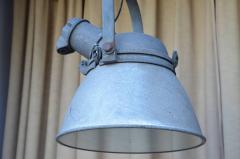 Pair of Large Cast Iron Aluminum and Glass Industrial Hanging Lights - 875856