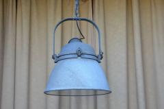 Pair of Large Cast Iron Aluminum and Glass Industrial Hanging Lights - 875857