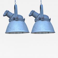 Pair of Large Cast Iron Aluminum and Glass Industrial Hanging Lights - 876634