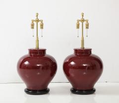 Pair of Large Ceramic Lamps with a Rich Burgundy Glaze finish  - 3084729