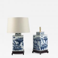 Pair of Large Chinese Blue and White Rectangular Lamps - 1528959