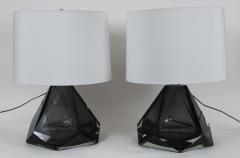 Pair of Large Diamond Faceted Grey Lamps Contemporary - 2642948