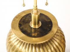 Pair of Large Fluted Aged Brass Lamps  - 4227866