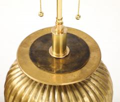 Pair of Large Fluted Aged Brass Lamps  - 4227867