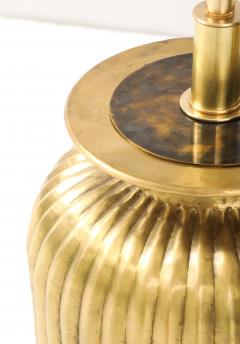 Pair of Large Fluted Aged Brass Lamps  - 4227868