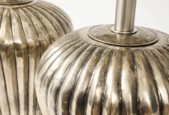 Pair of Large Fluted Metal Lamps with an Antiqued Silvered Finish  - 4768531