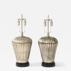 Pair of Large Fluted Metal Lamps with an Antiqued Silvered Finish  - 4769052