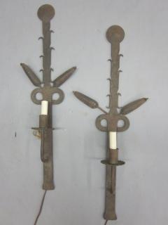 Pair of Large French Art Deco Sconces in Wrought Iron 1930 - 4088360